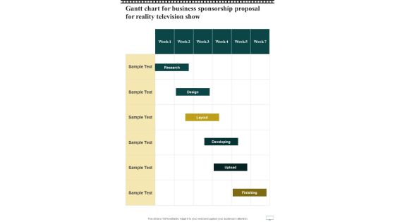 Gantt Chart For Business Sponsorship Proposal For Reality Television Show One Pager Sample Example Document Gantt Chart For Business Sponsorship Proposal For Reality Television Show One Pager Sample Example Document