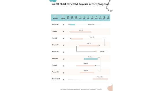 Gantt Chart For Child Daycare Center Proposal One Pager Sample Example Document Gantt Chart For Child Daycare Center Proposal One Pager Sample Example Document