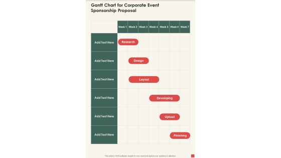 Gantt Chart For Corporate Event Sponsorship Proposal One Pager Sample Example Document Gantt Chart For Corporate Event Sponsorship Proposal One Pager Sample Example Document