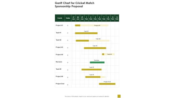 Gantt Chart For Cricket Match Sponsorship Proposal One Pager Sample Example Document Gantt Chart For Cricket Match Sponsorship Proposal One Pager Sample Example Document