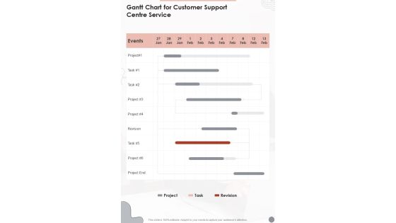 Gantt Chart For Customer Support Centre Service One Pager Sample Example Document Gantt Chart For Customer Support Centre Service One Pager Sample Example Document