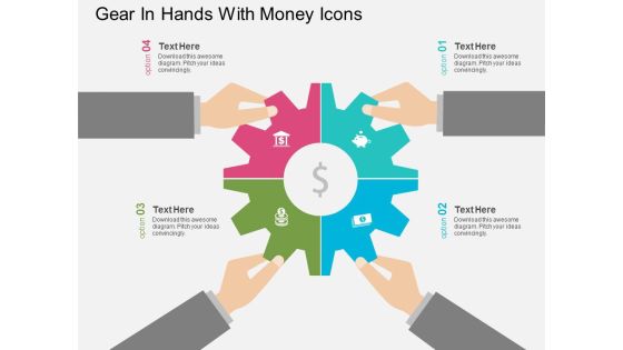 Gear In Hands With Money Icons Powerpoint Templates