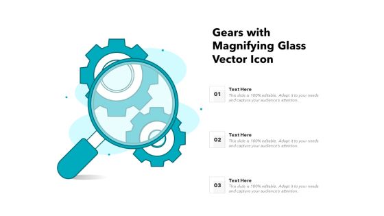 Gears With Magnifying Glass Vector Icon Ppt PowerPoint Presentation Gallery Designs PDF
