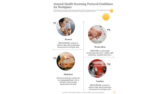General Health Screening Protocol Guidelines For Workplace One Pager Sample Example Document General Health Screening Protocol Guidelines For Workplace One Pager Sample Example Document