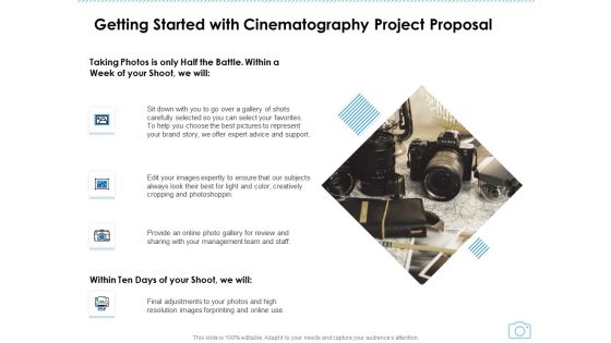 Getting Started With Cinematography Project Proposal Ppt Infographics Files PDF Getting Started With Cinematography Project Proposal Ppt Infographics Files PDF
