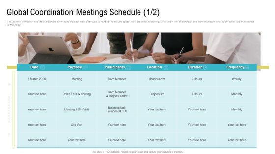 Global Coordination Meetings Schedule Purpose Ppt Layouts Images PDF Global Coordination Meetings Schedule Purpose Ppt Layouts Images PDF