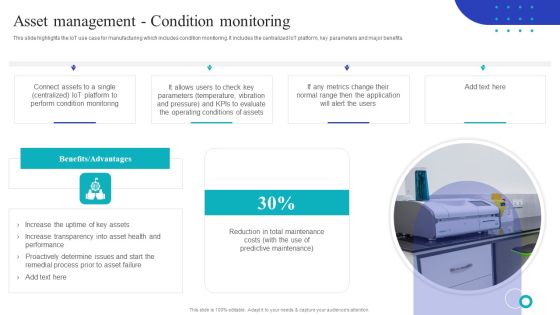 Global Internet Of Things In Manufacturing Asset Management Condition Monitoring Infographics PDF