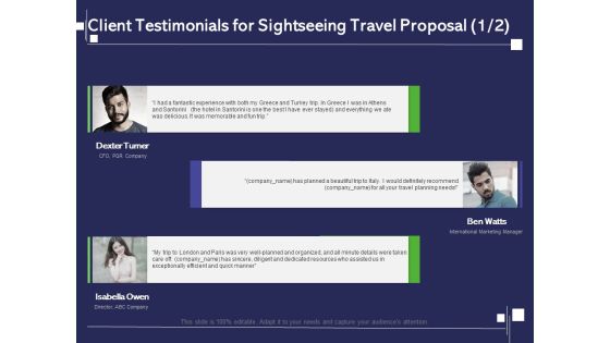 Globetrotting Tour Client Testimonials For Sightseeing Travel Proposal Ppt PowerPoint Presentation Model Graphics Design PDF Globetrotting Tour Client Testimonials For Sightseeing Travel Proposal Ppt PowerPoint Presentation Model Graphics Design PDF