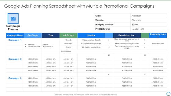 Google Ads Planning Spreadsheet With Multiple Promotional Campaigns Download PDF