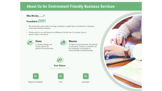 Green Business About Us For Environment Friendly Business Services Ppt Portfolio Information PDF Green Business About Us For Environment Friendly Business Services Ppt Portfolio Information PDF