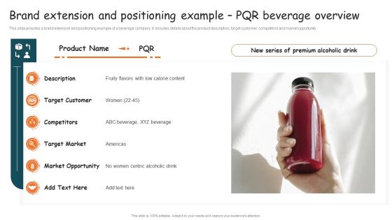 Guide For Brand Brand Extension And Positioning Example PQR Beverage Overview Ideas PDF