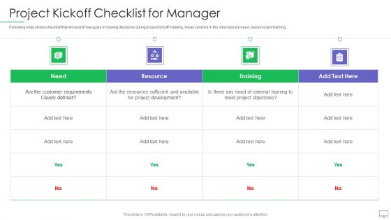 Guide For Software Developers Project Kickoff Checklist For Manager Icons PDF Guide For Software Developers Project Kickoff Checklist For Manager Icons PDF