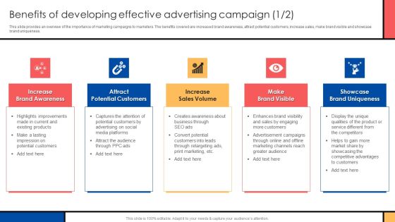 Guide To Create Advertising Campaign For Client Engagement Benefits Of Developing Effective Advertising Campaign Guidelines PDF Guide To Create Advertising Campaign For Client Engagement Benefits Of Developing Effective Advertising Campaign Guidelines PDF