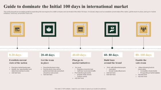 Guide To Dominate The Initial 100 Days In International Market Infographics PDF Guide To Dominate The Initial 100 Days In International Market Infographics PDF