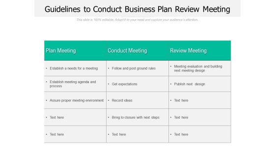 Guidelines To Conduct Business Plan Review Meeting Ppt PowerPoint Presentation Inspiration PDF
