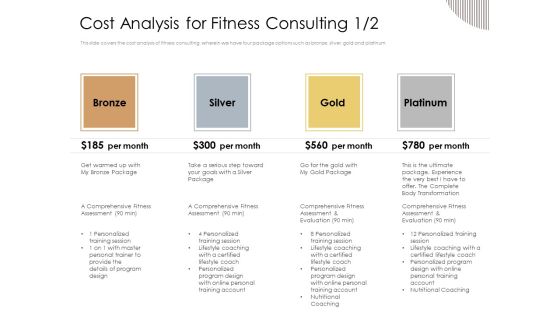 Gym Consultant Cost Analysis For Fitness Consulting Gold Mockup PDF