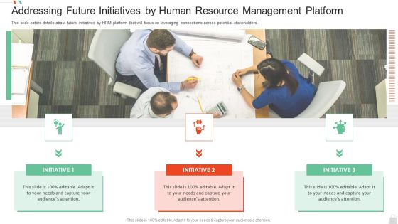 HRM System Pitch Deck Addressing Future Initiatives By Human Resource Management Platform Infographics PDF