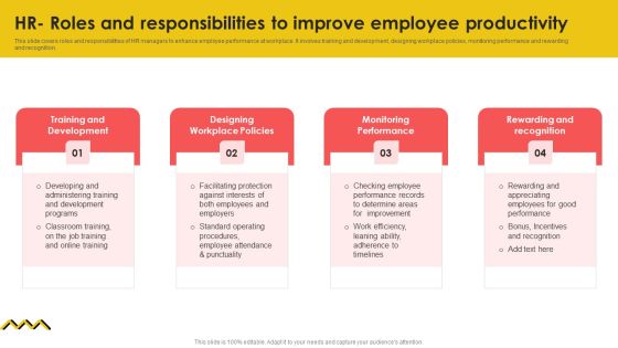 HR Roles And Responsibilities To Improve Employee Productivity Demonstration PDF HR Roles And Responsibilities To Improve Employee Productivity Demonstration PDF