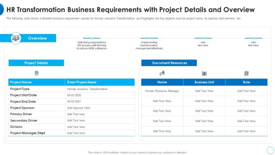 HR Transformation Business Requirements HR Change Management Tools Summary PDF HR Transformation Business Requirements HR Change Management Tools Summary PDF