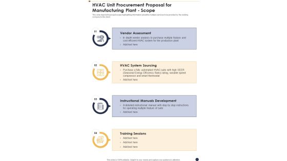 HVAC Unit Procurement Proposal For Manufacturing Plant Scope One Pager Sample Example Document