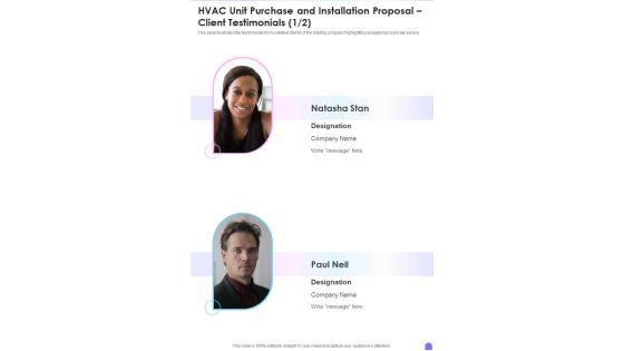 HVAC Unit Purchase And Installation Proposal Client Testimonials One Pager Sample Example Document HVAC Unit Purchase And Installation Proposal Client Testimonials One Pager Sample Example Document