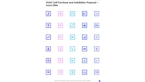 HVAC Unit Purchase And Installation Proposal Icons Slide One Pager Sample Example Document HVAC Unit Purchase And Installation Proposal Icons Slide One Pager Sample Example Document