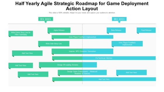 Half Yearly Agile Strategic Roadmap For Game Deployment Action Layout Infographics Half Yearly Agile Strategic Roadmap For Game Deployment Action Layout Infographics
