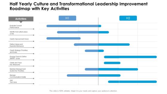 Half Yearly Culture And Transformational Leadership Improvement Roadmap With Key Activities Brochure Half Yearly Culture And Transformational Leadership Improvement Roadmap With Key Activities Brochure