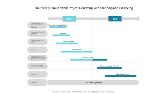 Half Yearly Groundwork Project Roadmap With Planning And Financing Background Half Yearly Groundwork Project Roadmap With Planning And Financing Background