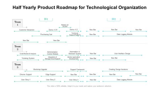 Half Yearly Product Roadmap For Technological Organization Themes Half Yearly Product Roadmap For Technological Organization Themes