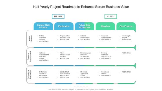 Half Yearly Project Roadmap To Enhance Scrum Business Value Themes Half Yearly Project Roadmap To Enhance Scrum Business Value Themes