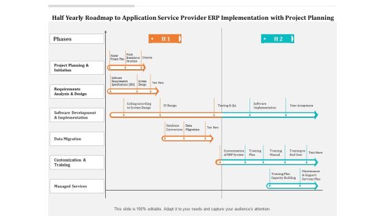 Half Yearly Roadmap To Application Service Provider ERP Implementation With Project Planning Diagrams Half Yearly Roadmap To Application Service Provider ERP Implementation With Project Planning Diagrams