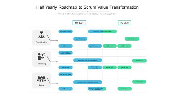 Half Yearly Roadmap To Scrum Value Transformation Icons Half Yearly Roadmap To Scrum Value Transformation Icons