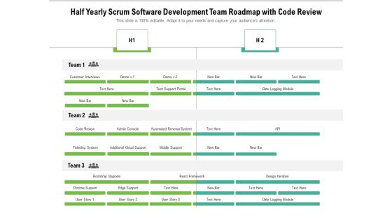 Half Yearly Scrum Software Development Team Roadmap With Code Review Mockup