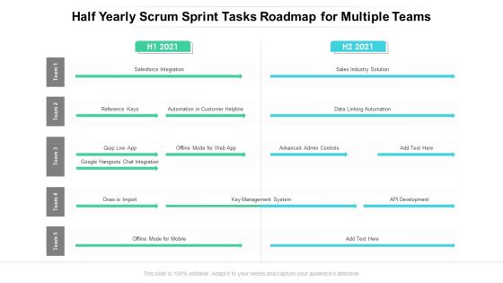 Half Yearly Scrum Sprint Tasks Roadmap For Multiple Teams Formats