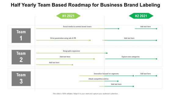 Half Yearly Team Based Roadmap For Business Brand Labeling Slides