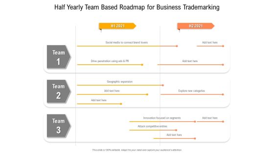 Half Yearly Team Based Roadmap For Business Trademarking Formats