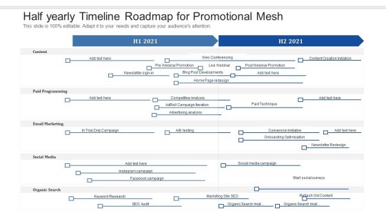 Half Yearly Timeline Roadmap For Promotional Mesh Summary Half Yearly Timeline Roadmap For Promotional Mesh Summary