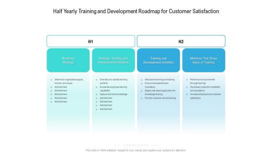 Half Yearly Training And Development Roadmap For Customer Satisfaction Elements Half Yearly Training And Development Roadmap For Customer Satisfaction Elements