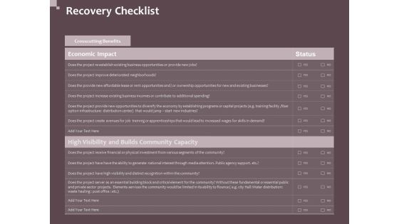 Hazard Administration Recovery Checklist Ppt Infographics Skills PDF