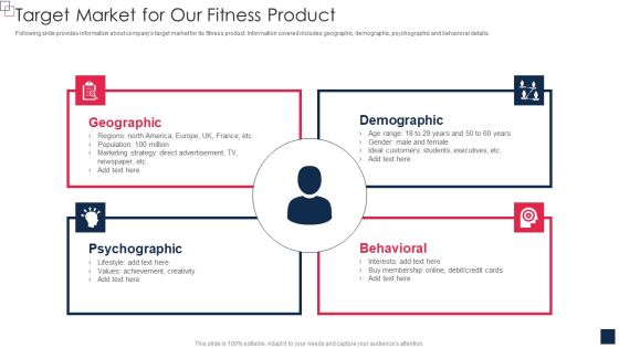 Health And Fitness App Pitch Deck Target Market For Our Fitness Product Clipart PDF