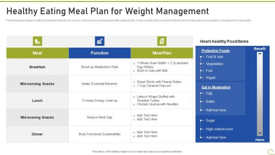 Health And Fitness Playbook Healthy Eating Meal Plan For Weight Management Icons PDF