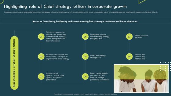 Highlighting Role Of Chief Strategy Officer In Corporate Growth Infographics PDF Highlighting Role Of Chief Strategy Officer In Corporate Growth Infographics PDF
