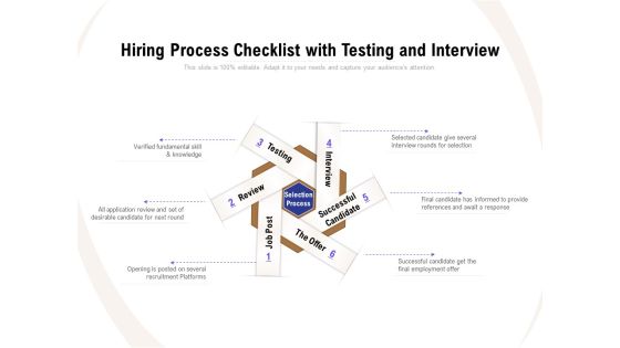 Hiring Process Checklist With Testing And Interview Ppt PowerPoint Presentation Gallery Model PDF Hiring Process Checklist With Testing And Interview Ppt PowerPoint Presentation Gallery Model PDF
