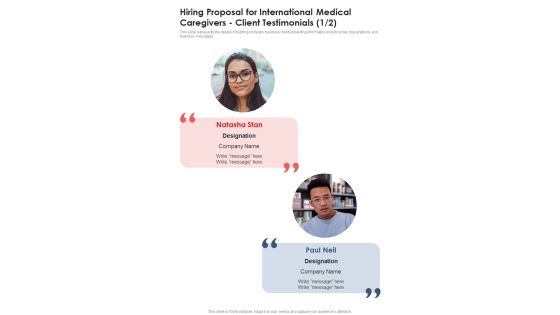 Hiring Proposal For International Medical Caregivers Client Testimonials One Pager Sample Example Document Hiring Proposal For International Medical Caregivers Client Testimonials One Pager Sample Example Document