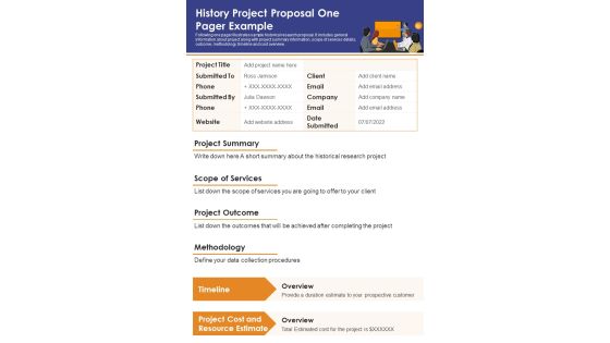 History Project Proposal One Pager Example PDF Document PPT Template