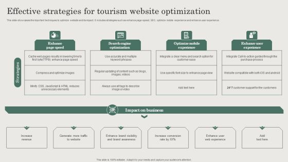 Hospitality And Travel Advertising Techniques Effective Strategies For Tourism Website Optimization Microsoft PDF