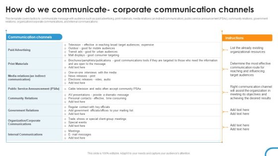How Do We Communicate Corporate Communication Channels Ppt Professional Graphics Template PDF How Do We Communicate Corporate Communication Channels Ppt Professional Graphics Template PDF