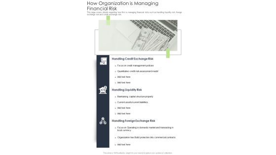 How Organization Is Managing Financial Risk Template 64 One Pager Documents How Organization Is Managing Financial Risk Template 64 One Pager Documents