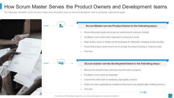 How Scrum Master Serves The Product Owners And Development Teams Infographics PDF How Scrum Master Serves The Product Owners And Development Teams Infographics PDF